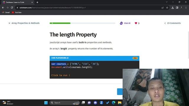 Properti Array dan Method | Javascript intermediate Sololearn #3 смотреть онлайн