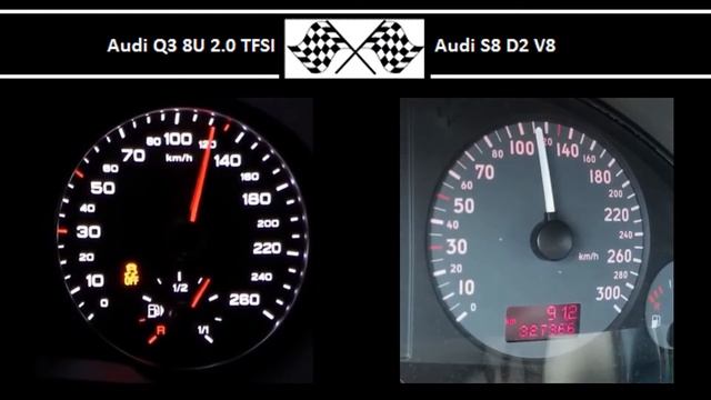 Audi Q3 8U 2.0 TFSI VS. Audi S8 D2 V8 - Acceleration 0-100km/h смотреть онлайн