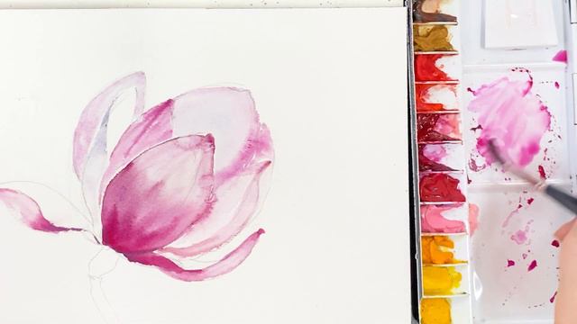 Magnolia - Simple Watercolor Painting -Tutorial Step by Step смотреть онлайн
