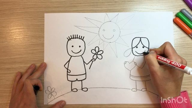 Мальчик и девочка рисунок. День воспитателя рисунок. Дети рисунок легкий. День защиты детей 1 июня смотреть онлайн