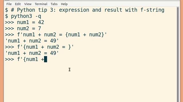 Python tip 3: expression and result with f-string смотреть онлайн