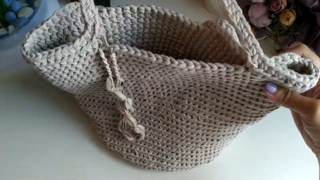 Сумка-шоппер в подарок. Готовая работа. пряжа HOOOKED Ribbon XL. #вязание #молодой_блогер #рукодели смотреть онлайн