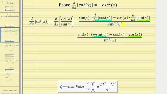 Proof - The Derivative of Cotangent: d/dx[cot(x)] смотреть онлайн
