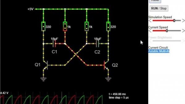 Как работает мультивибратор (анимация)