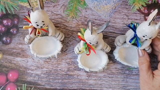 Зайчик с корзинкой. Ватная игрушка для украшения ёлки или праздничного стола. смотреть онлайн