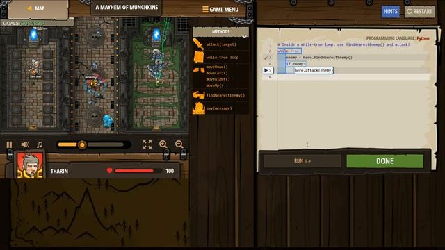 CODE COMBAT PYTHON A Mayhem of Munchkins LEVEL COMPLETED Arguments Basic Syntax Variables While Loo смотреть онлайн