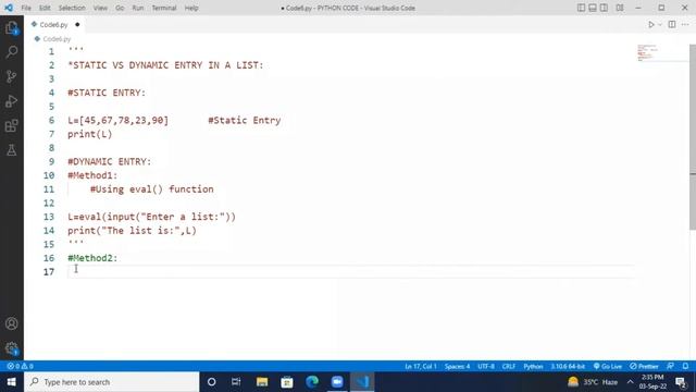 DYNAMIC VS STATIC ENTRY IN LIST | Lecture- #29 | Python Tutorials For Beginners смотреть онлайн