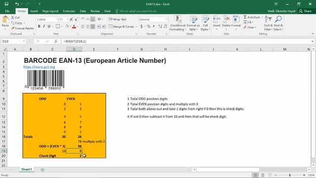 How Check Digit of Barcode EAN13 is calculated using Excel смотреть онлайн