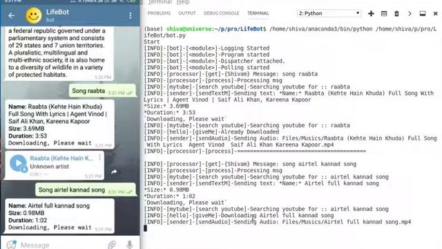 Telegram Bot written in Python demo (Song, Book and Wiki) смотреть онлайн
