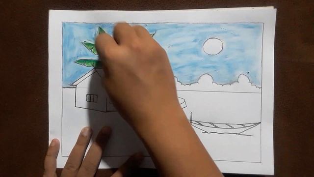 easy natural scenery drawing with pencil | village scenery drawing with oil pastel смотреть онлайн
