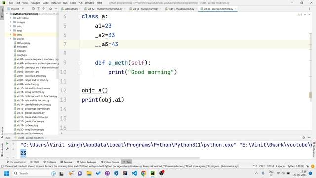 Access specifiers (public, private and protected) | 45 | Baisc python programming смотреть онлайн