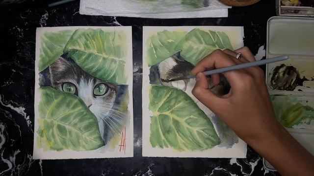 Как нарисовать кошку акварелью? Пошаговый урок. смотреть онлайн
