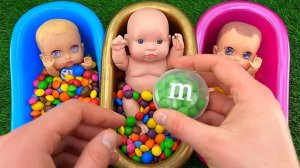 Rainbow Satisfying Video | Magic Mixing Candy ASMR in Three BathTubs with Slime M&M's & Skittles
