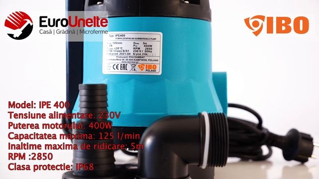 POMPA APA MURDARA IBO DAMBAT IPE 400, 400W, 125 L/MIN, SUBMERSIBILA смотреть онлайн