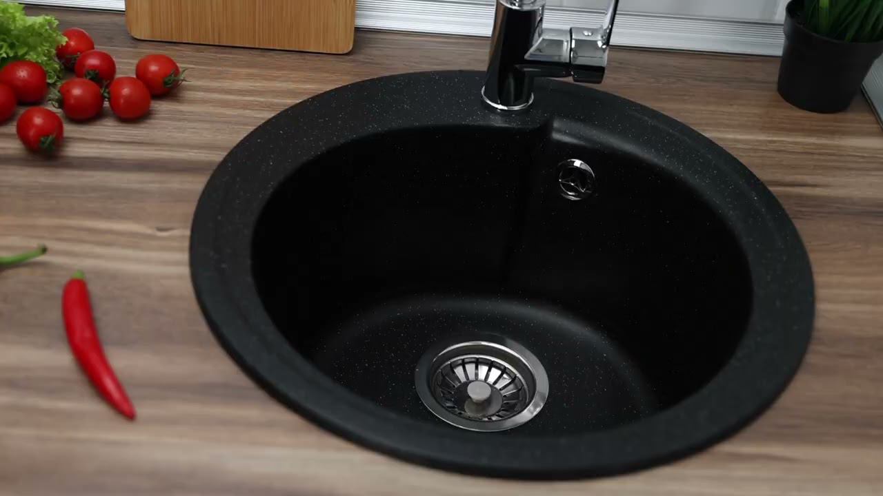 Кухонная мойка из искусственного камня Рондо, Alcora, черная смотреть онлайн