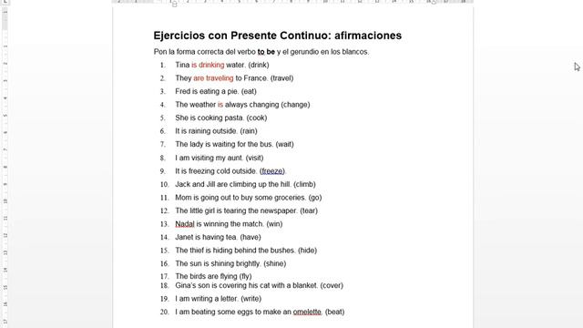 Nivel básico Present continuous exercises смотреть онлайн