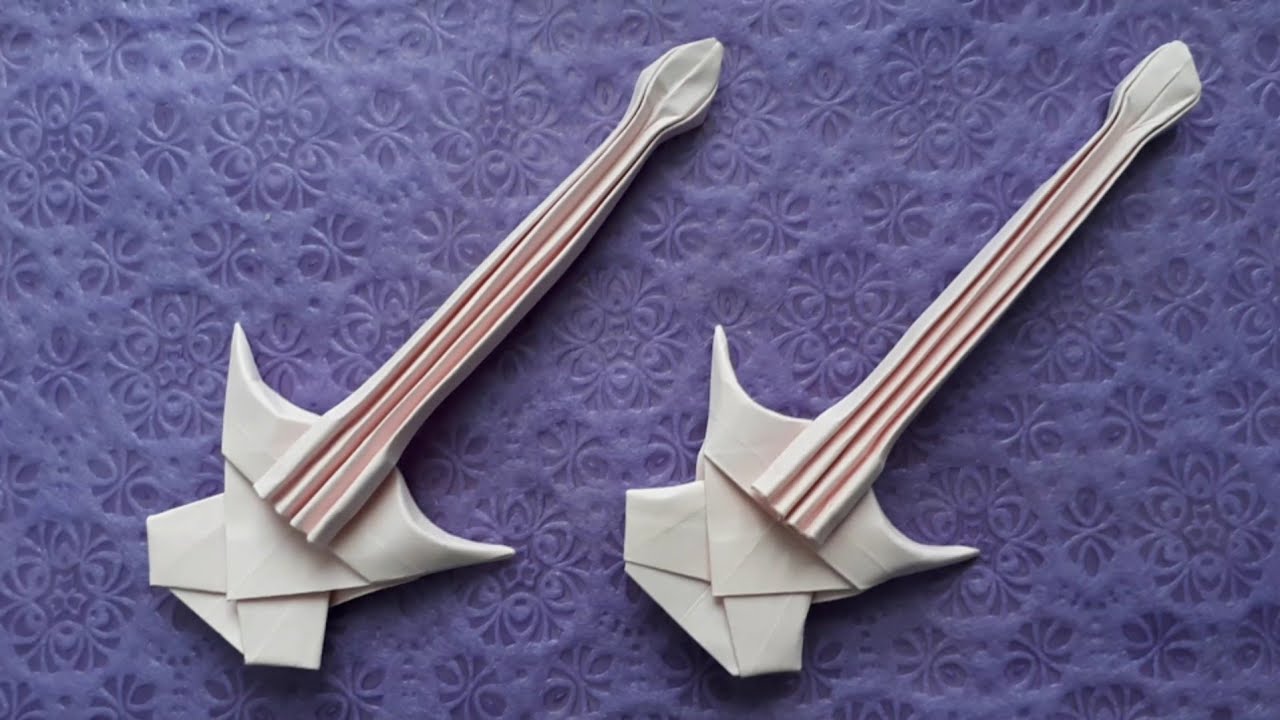 Как сделать гитару из бумаги.Оригами гитара из бумаги смотреть онлайн