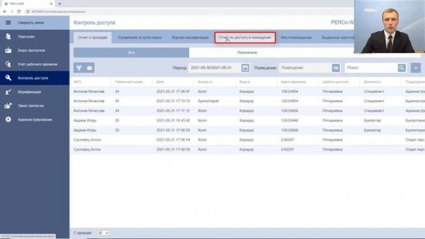 Контроль доступа и события системы PERCo-Web