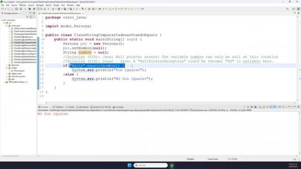 Solución (FIX): Java: Cannot invoke "String.equals(Object)" because the return value of "XX" is nul