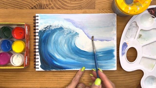 Как нарисовать волну карандашом и гуашью для детей | Рисунок поэтапно для срисовки смотреть онлайн