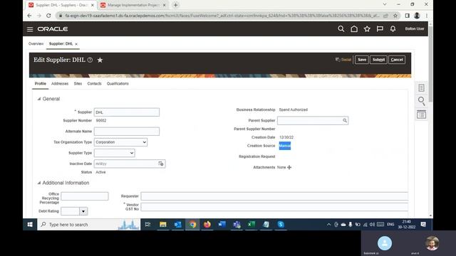 Oracle l Financials - Fusion AP Supplier & Supplier site setups смотреть онлайн