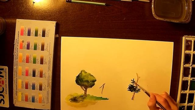 как нарисовать деревья акварелью смотреть онлайн