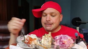 Обжор печёночный пирог, курица по азиатски и салаты