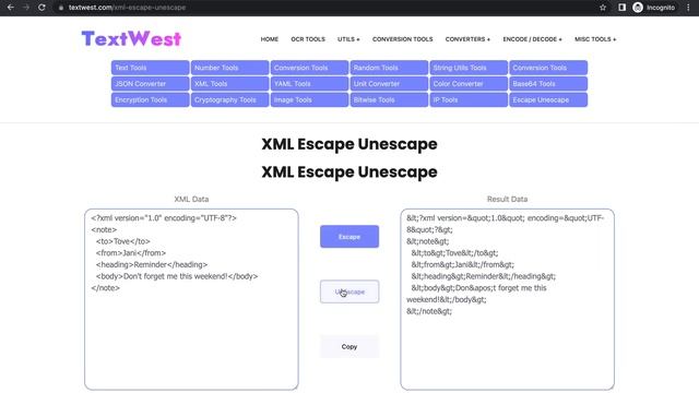 XML Escape Unescape Convertor смотреть онлайн