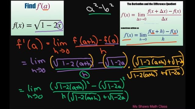 Use the definition of derivative to find f’(a) for f(x) = sqrt(1-2x) смотреть онлайн