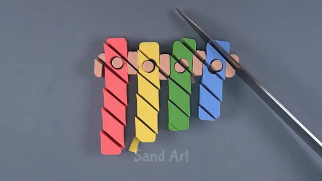 4 Instruments | Trumpet, Drum, Xylophone, Microphone | Kinetic Sand Art Cutting ASMR | #83 смотреть онлайн