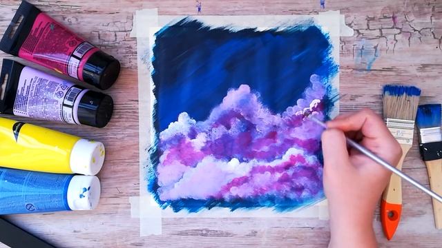 Как нарисовать ОБЛАКА детально и просто акрил, гуашь How to draw CLOUDS смотреть онлайн