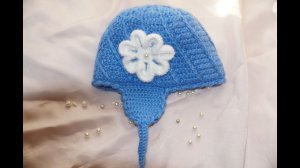 Детская шапочка крючком с подкладом и ушками . Cap crochet ( # 9)
