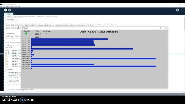 Visualisation of S.BUS protocol (FrSky) using processing java scripts смотреть онлайн