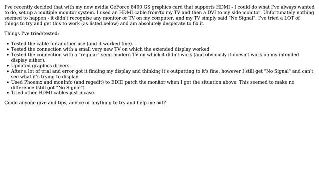 Windows 7 multiple display issue (HDMI from PC to TV - No Signal) смотреть онлайн
