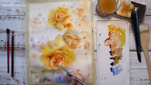 How to Yellow Roses in Watercolors Tutorial смотреть онлайн