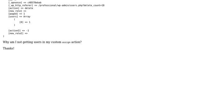 Wordpress: Didn't get array of users like in delete action WPList table in users tab смотреть онлайн