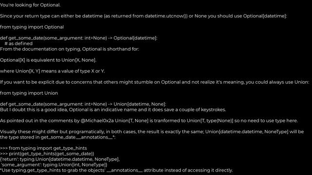 Python :How to specify "nullable" return type with type hints(5solution) смотреть онлайн
