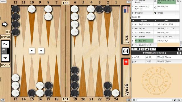 Ernst Kümin (vye36) vs. Joseph Russell (jrus) - Backgammon смотреть онлайн