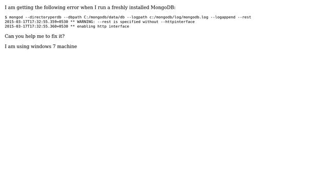 Databases: While running Mongodb, getting 