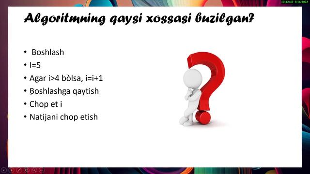 Algoritm. Algoritmning asosiy xossalari, tasvirlash usullari va turlari. смотреть онлайн