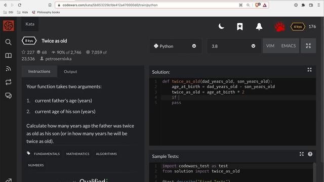 Codewars - Python - Twice as Old смотреть онлайн