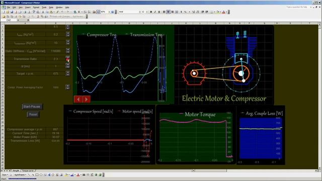 Electric Motor & Air Compressor- dynamic simulation in MS Excel 2003 смотреть онлайн