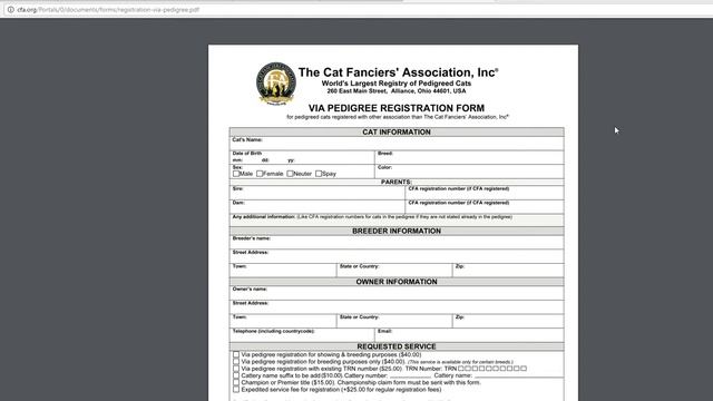 Как зарегистрировать родословную кошки в CFA. смотреть онлайн