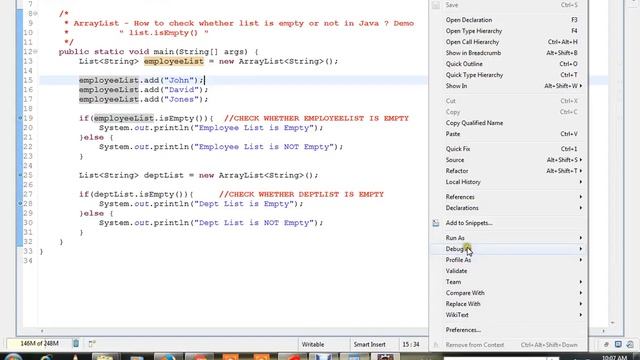 JAVA UTIL ARRAYLIST ISEMPTY METHOD EXAMPLE DEMO смотреть онлайн