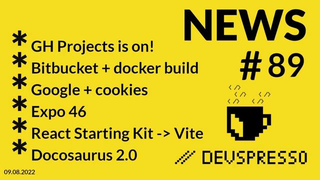 JS News 89 - GH Projects, Bitbucket + docker, CodeSandbox, Electron 20, Expo 46, Docosaurus 2.0 смотреть онлайн
