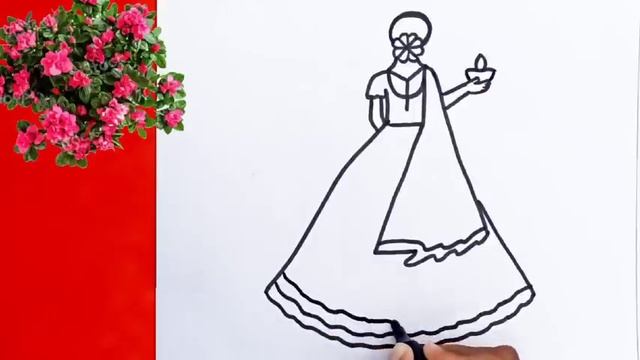 How to draw a beautiful traditional girl holding Diwali diya | Diwali drawing easy | Diwali drawing смотреть онлайн