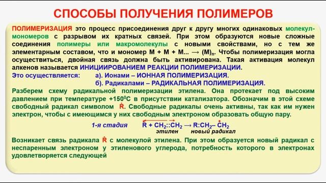 № 212. Органическая химия. Тема 29. Полимеры. Часть 4. Способы получения полимеров смотреть онлайн