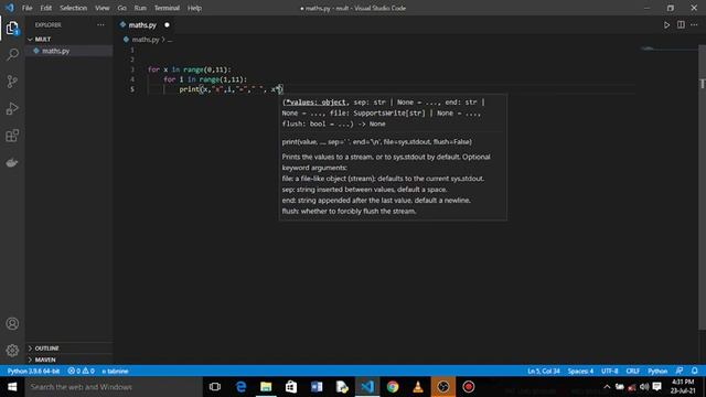 Creating A multiplication Table Using Python. смотреть онлайн