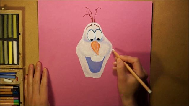 Drawing Frozen (Olaf) Cartoon Character. Soft Pastel. смотреть онлайн
