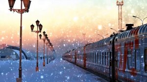 Футаж на перроне идет снег рождество вокзал